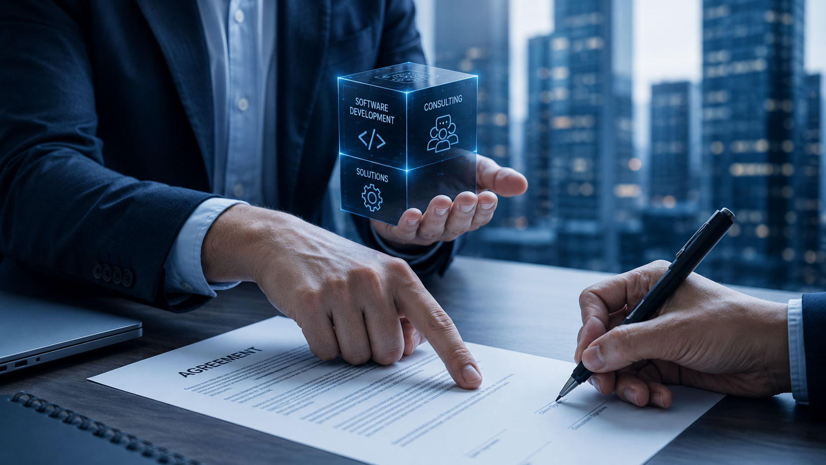 AI document intelligence consultant reviewing extracted contract insights on a modern platform