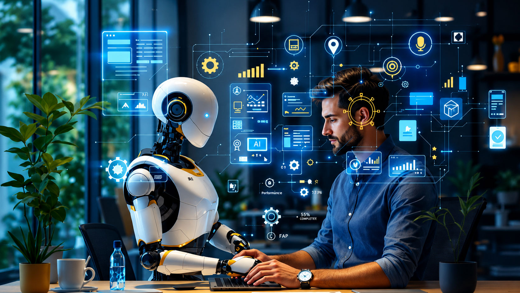 AI workflow automation consultant reviewing intelligent workflow agents coordinating logistics operations