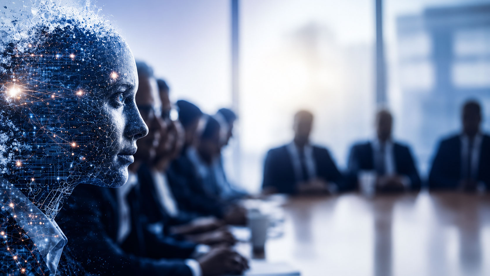 AI-native enterprise platform consultant reviewing connected intelligent agents with executive leadership