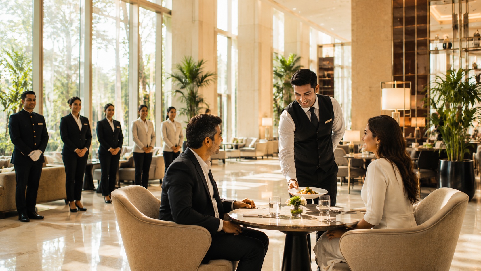 Culture transformation consultant advising senior leaders inside a luxury international hotel