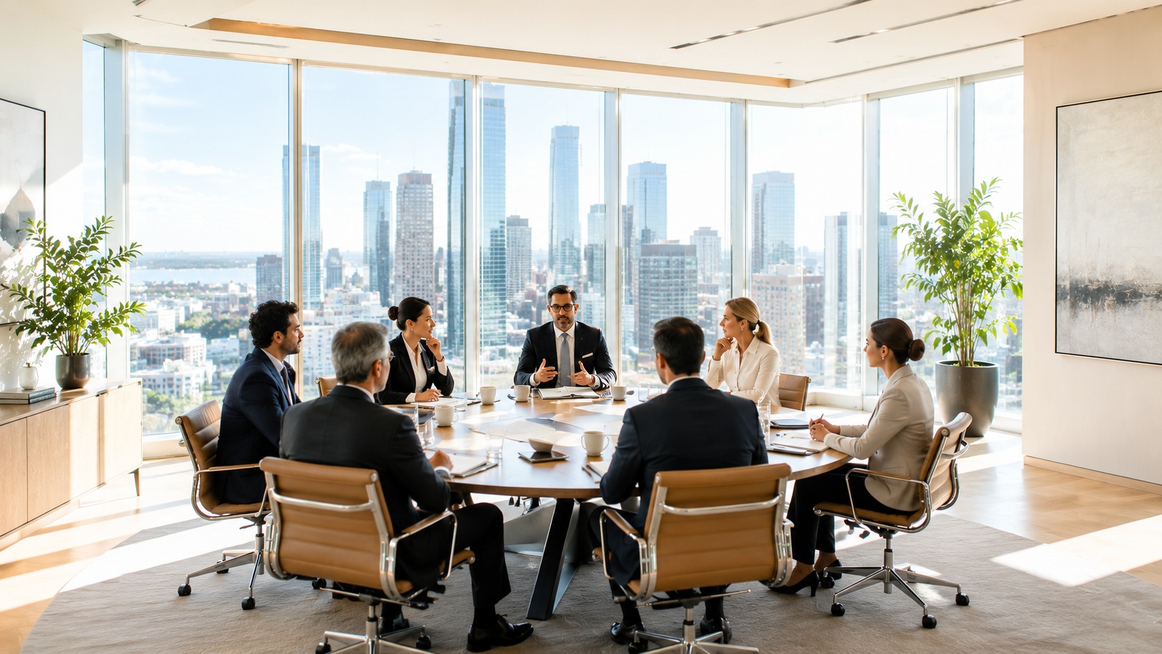 Executive decision-making consultant reviewing decision architecture with senior leadership
