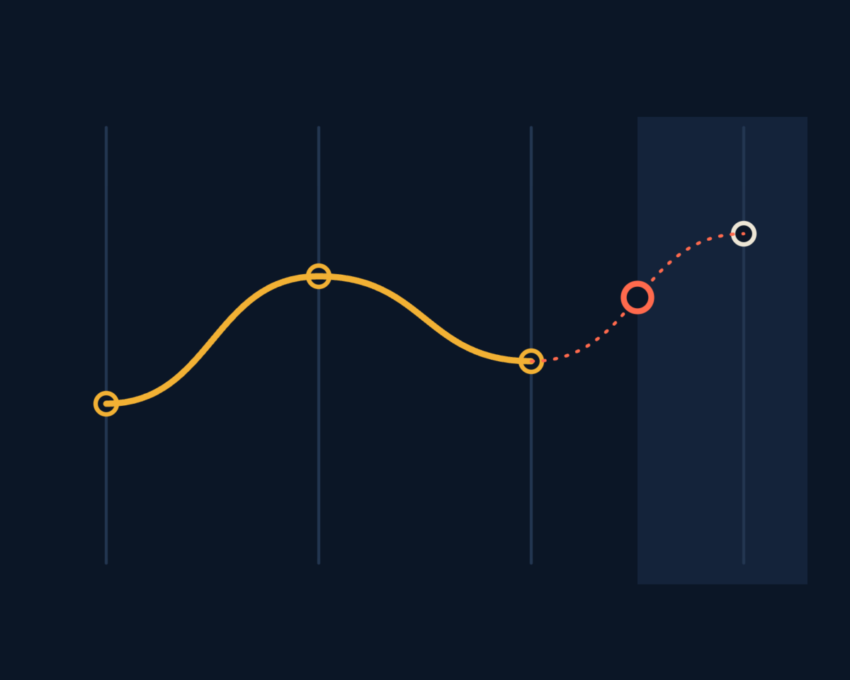 Line illustration of research, perspectives, briefings and tools as four columns that one reader crosses, drawn as columns crossed by a broken path.