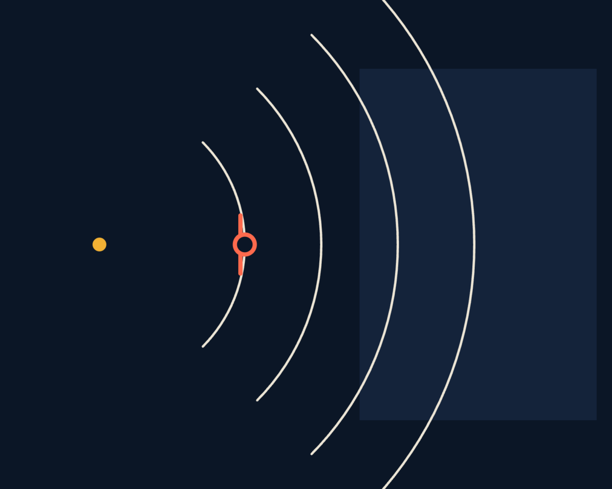 Line illustration of what an assistant can see of a business, as arcs from one point, blocked at the first, drawn as arcs from a dot, one blocked.