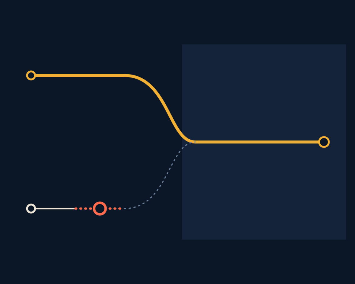 Line illustration of scattered sources lined up into evidence, with two that do not join, drawn as two lines, one stopping short.